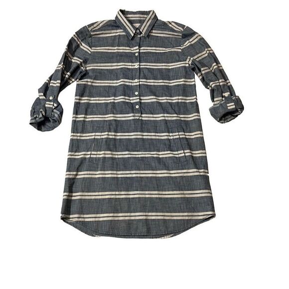 Ann Taylor Loft White Stripe Long Sleeve Button Up Collar Mini Dress Size 8 - Picture 1 of 6
